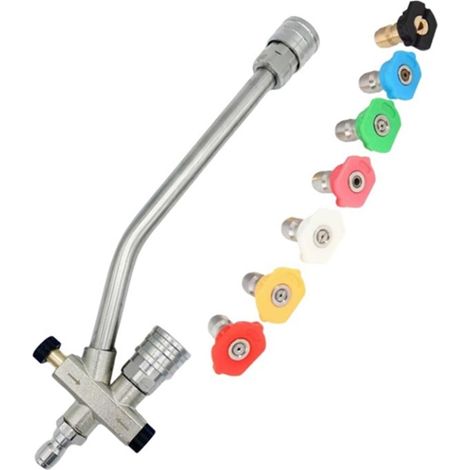 Lance double fonction HP – Buse + canon mousse – Commutation instantanée – Acier inox – 4000 PSI – 7 buses – 1/4" – Auto, terrasse, façade (1/4)