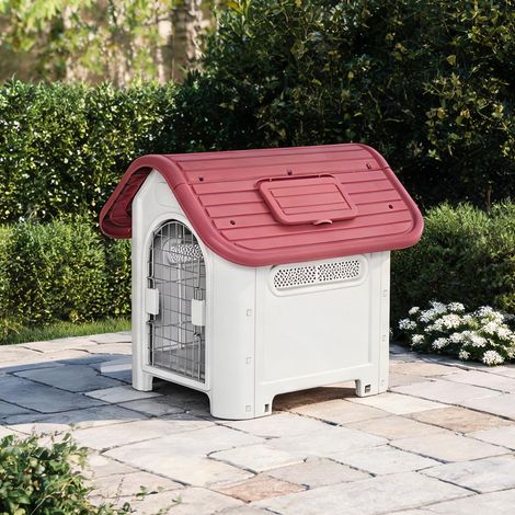 Niche pour chien en plastique rouge avec toit ouvrant réglable (1/5)