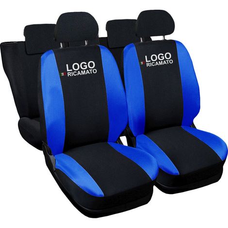 Lupex shop - Coprisedili Auto Compatibili per 600, Made In Italy, set di copri sedili anteriori e posteriori con copri poggiatesta incluso, tessuto poliestere, Nero - Blu Royal