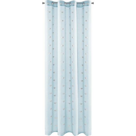 Rideau Benay 140x250 bleu argent cœurs