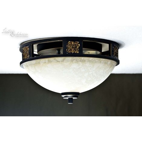 Rustikale Deckenlampe Mit Glas Schwarz Braun