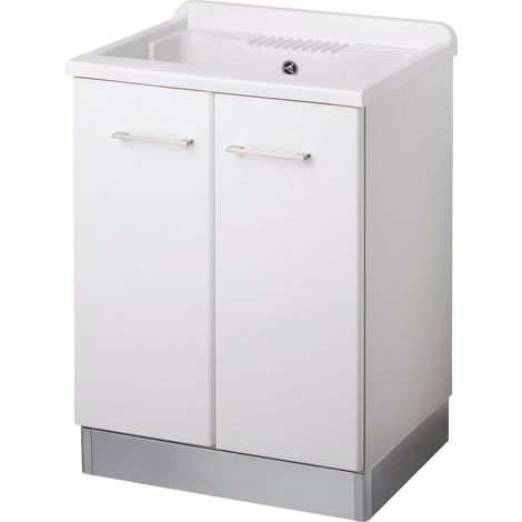 Lavatoio legno 2 ante interno 60x60 (H.85) vasca PP asse legno BIANCO LUCIDO (1/5)