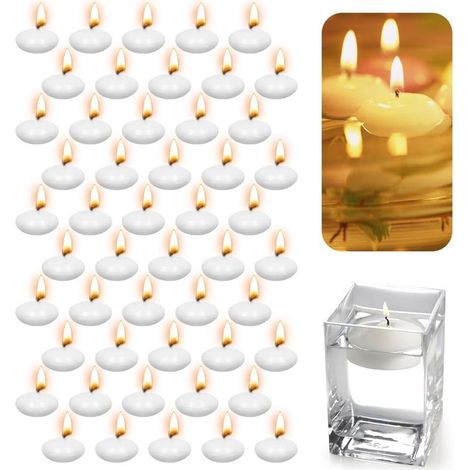 Lot de 50 bougies flottantes blanches non parfumées - Bougies chauffe-plat chaudes et flottantes - Sans gouttes - Pour dîner, spa, fête, mariage et piscine