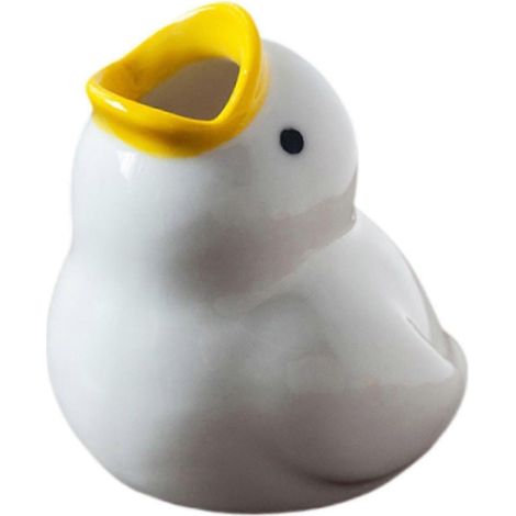 Porte-brosse à dents et support pour brosse à dents en forme de canard de dessin animé, idéal pour la maison, cadeau d'anniversaire parfait pour les étudiants, avec un design blanc incliné. (1/5)