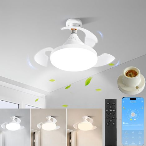 LED Ceiling Fan with Remote Control and Lamp Holder, Retractable Blades, 4 Wind Speeds, App Control, 38cm, White