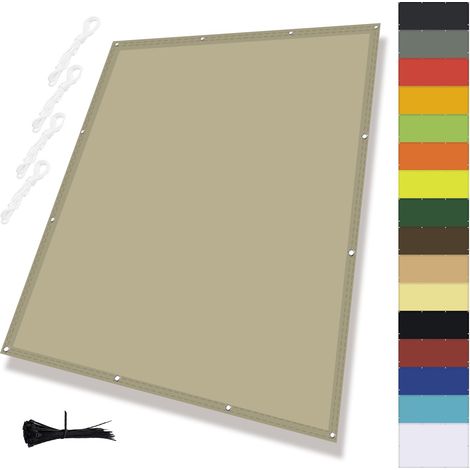 Tissu pour voile d'ombrage, bordure de balcon avec œillets, imperméable, en polyester PES, indéchirable, résistant aux intempéries, pour installations de jardin, camping et loisirs, kaki 2 x 2 m (1/5)