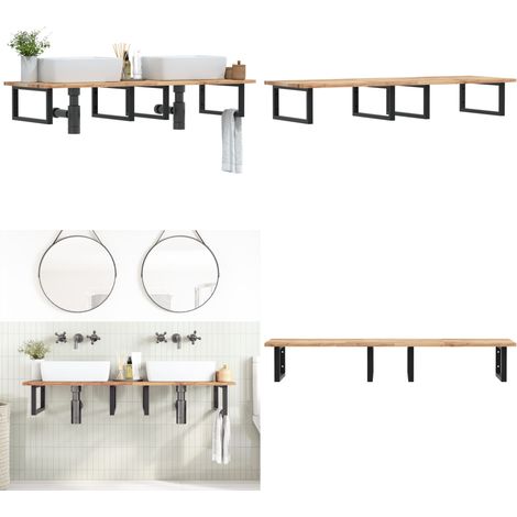 Waschbeckenregal Wandmontage Stahl und Akazienholz - Wandmontage - Akazienholz (1/5)