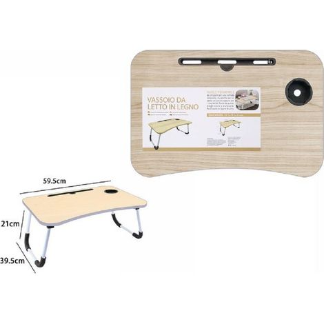 Trade Shop - Vassoio Scrivania Pieghevole Tavolino Da Pc Slot Tablet Tazza Legno Chiaro 71364 -