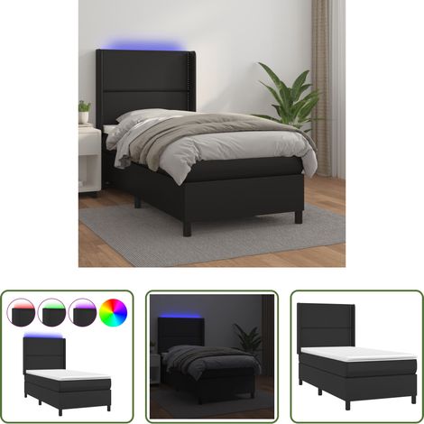 vidaXL LED-Bett - Boxspringbett mit Matratze & LED Schwarz 90x200 cm Kunstleder (1/5)