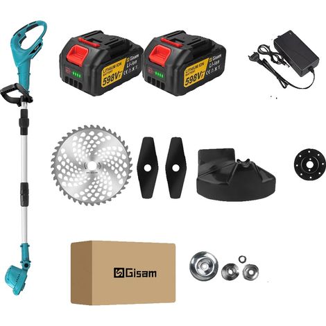 Cortacésped eléctrico, motor sin escobillas, longitud ajustable, 2 baterías, enchufe europeo de 100V-240V. (1/2)