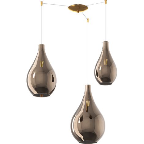 Lampadario Contemporaneo Drop 2.0 Metallo Ottone Vetro Bronzo 3 Luci E27