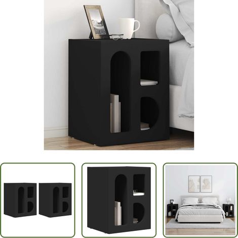 vidaXL Étagères - Table de chevet 2 pcs Noir 40 x 35 x 50 cm Bois d'ingénierie (1/5)