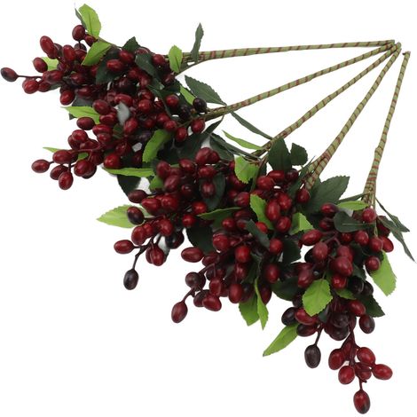 Künstliche Glücksfrüchte, grüne Pflanzen, Oliven, rote Beeren, Bohnenzweige, Zierblumen fürs Wohnzimmer, künstliche Blumen, Blumenschmuck, rot (1/5)
