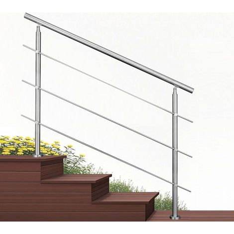 Aica Sanitaire – Garde-corps inox 201 120cm – 1 main courante Ø42.4mm – 3 traverses – Angle réglable 0-40° – Pour balcons et piscines