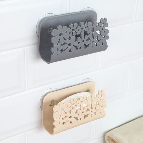 Lot de 2 supports à vaisselle avec ventouses, rangement pour éponges (1/4)