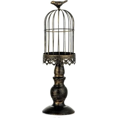 (Noir L) Bougeoir décoratif rétro créatif en forme de cage à oiseaux, bougeoir en fer forgé, accessoire de photographie pour mariage et restaurant (1/5)