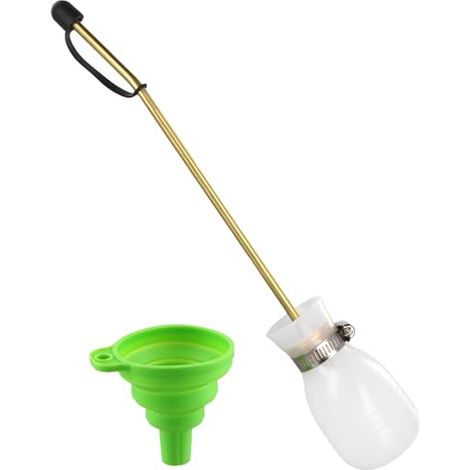 Aplicador de polvos manual con tubo largo de cobre y embudo, color blanco, para eliminar insectos. (1/5)