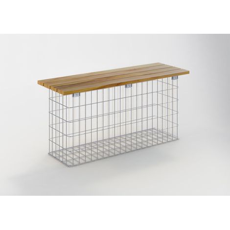 Gabiondeco - Banc de jardin Teck 102 cm x 50 cm x 32 cm. maillage 5 x 10 cm. galvanisé à chaud - Made in Germany (1/3)