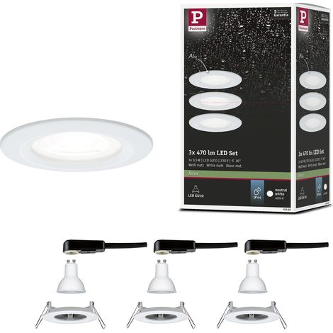 spots encastrés LED Nova kit de 3 rond incl. 3x6,5 watts projecteurs encastrés Blanc dépoli spot Alu zinc lampe encastrée 4000 K GU10 (1/5)