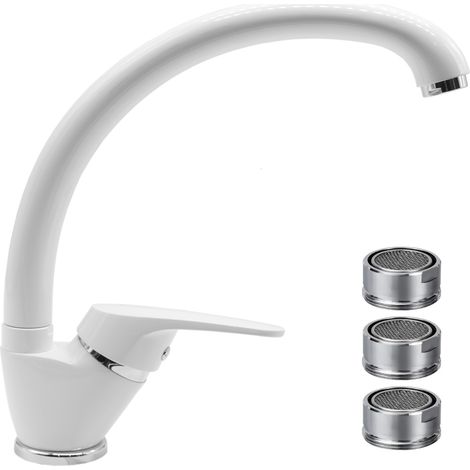 Miscelatore ottone bianco lavello cucina oslo orientabile con 3 aeratori ricambio (1/5)