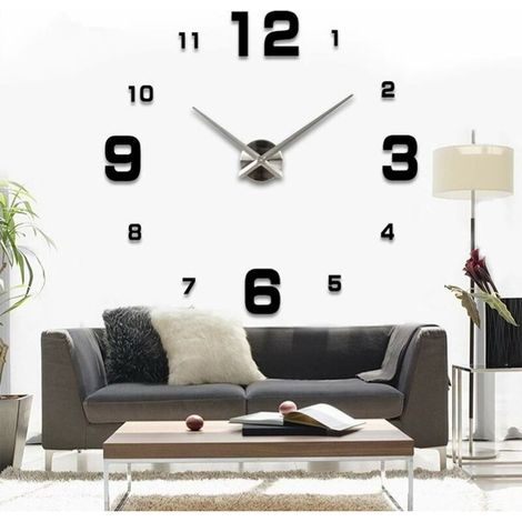 DIY Wall Clock, DIY Modern Mute Large Wall Clock Sticker 3D Home Office Decor Gift (Size 90CM-1.8M Self-adjusting Size) (Black) (1/5)