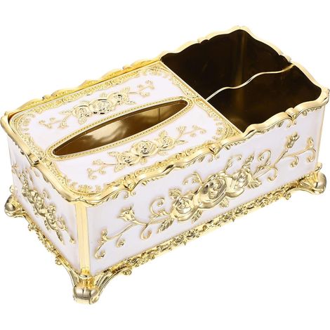 Elegante caja multifuncional dorada para pañuelos, dispensador de servilletas, práctico almacenamiento para la oficina y el hogar. (1/5)