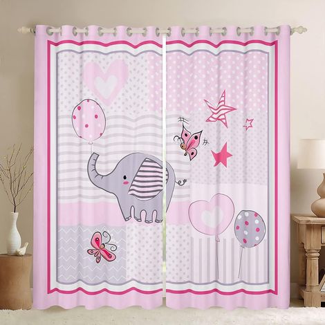 Rideaux de fenêtre motif éléphant, ballon et papillon, rideaux de fenêtre géométriques pour enfants, adolescents, garçons, jeunes hommes, décoration moderne pour chambre à coucher, rideau - 116.8L X 1 (1/5)