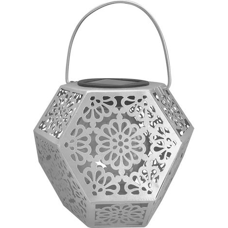 Lámpara solar colgante portátil para exteriores, de metal plateado con diseño de diamante, iluminación LED retro para decoración de jardín, IP44. (1/5)