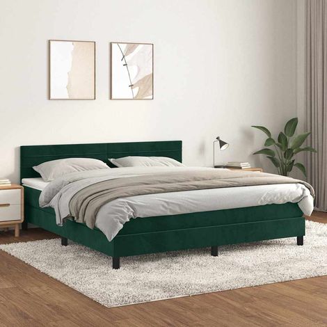 Cama box spring con colchón terciopelo verde oscuro 160x200 cm