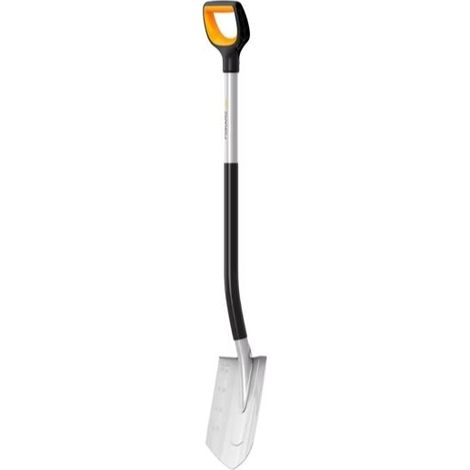 Fiskars – Bêche pointue Xact™ 120 cm – Tête en acier au bore – Repose-pied antidérapant – Fer gradué pour creuser avec précision (1/10)