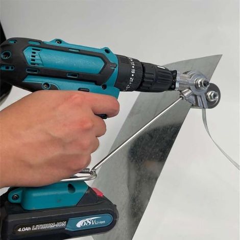 Cisaille à tôle électrique universel pour visseuse sans fil, grignoteuse de tôle de perceuse à main, fixation pour couper le fer, la tôle blanche, l'acier, le cuivre, l'aluminium (1/4)