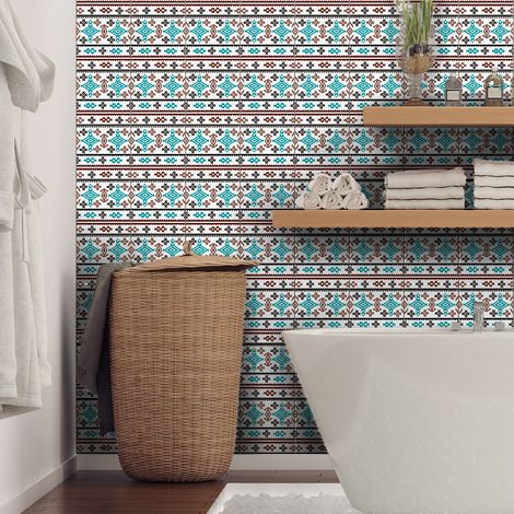 Sticker Mural Carrelage adhésif Cuisine Salle de Bain - 30 STICKERS CARREAUX DE CIMENT ETHNIQUE ISIRO - 30stickers15x15cm (1/5)