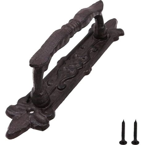 Poignée de porte rétro en fonte de 24 cm, robuste, style vintage, pour porte de grange, porte en bois, couloir, entrée, placard, portail de jardin, abri de jardin, armoire, intérieur ou extérieur, noi (1/5)