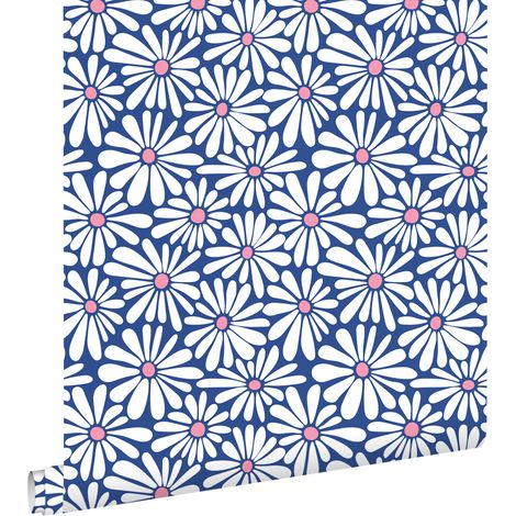 papier peint marguerites bleu et rose  - ESTAhome (1/5)