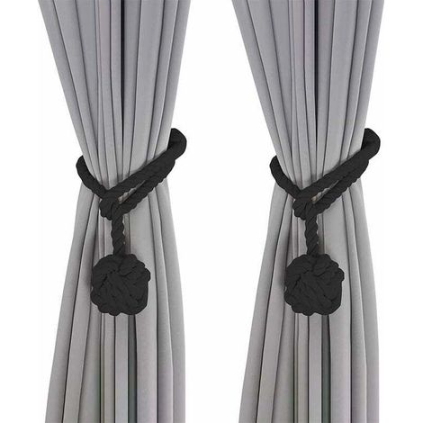 Embrasse pour Rideaux Noir, 2 Pièces Embrasses de Rideaux, Embrasses Rideau Tricotées à la Main, Embrasse de Corde de Rideau, Rideaux Boucle Décoration pour la Chambre et du Bureau