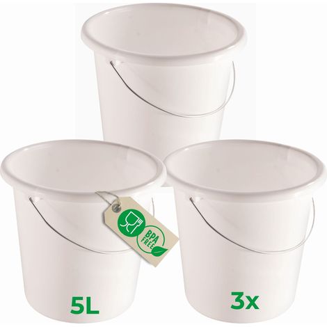 3x Novaliv Putzeimer mit Maßeinteilung, Griff aus Metall Weiß (1/5)