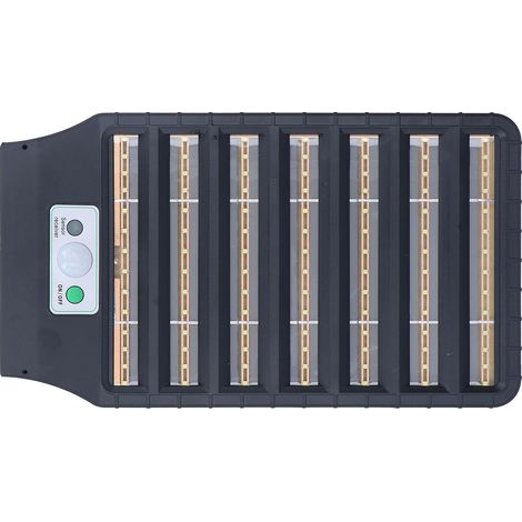 Lampadaire solaire IP65, 3 modes, 98 LED, 2200 lm, détection de présence, 100 W, appliques murales solaires pour patios, jardins, villas et allées. (1/5)