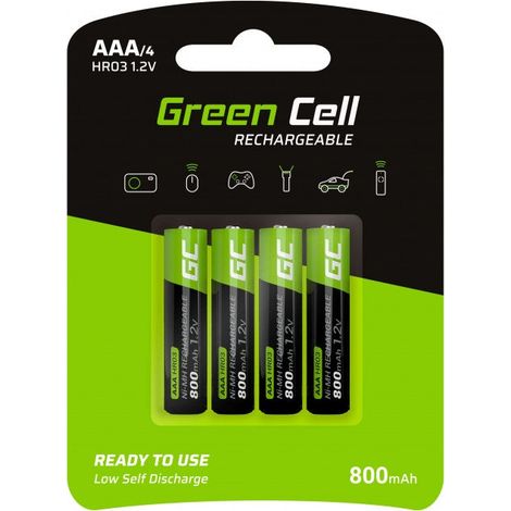 Pilas aaa recargables green cell de 800 mah 12 v paquete de 4