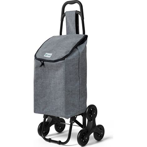 VOUNOT® Einkaufstrolley Treppensteiger, Hackenporsche Einkaufswagen mit 3 Räder, Wasserdichter, 32L, Grau