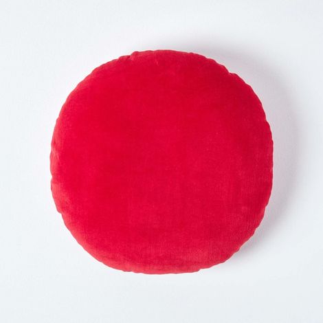 HOMESCAPES Red Velvet Cushion, 40 cm Round