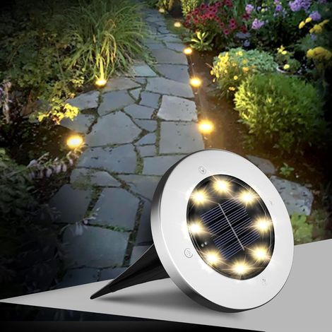 Lumière Solaire Extérieur, Lampe solaire pour jardin 8 LED solaires en acier inoxydable étanche pour extérieur Blanc Chaud 12 pièces (1/4)