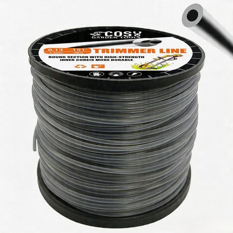 Fil de coupe-bordures en nylon gris (double âme, 3 mm) pour débroussailleuse. Corde ronde. (1/5)