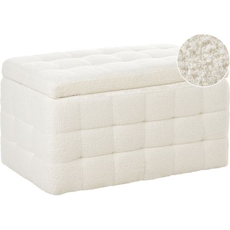 Otomana de bouclé blanco 72 x 40 cm tela almacenaje banco dormitorio Michigan