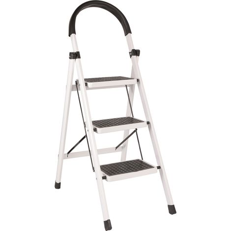 Step Ladder, 3 Step Folding Ladder, Portable Step Ladder, Multifunctional Storage Rack, Flower Pot Rack Easy to Store, White