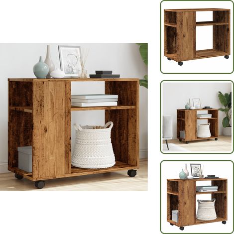 Beistelltisch Wohnzimmer - vidaXL Beistelltisch mit Rollen Altholz-Optik 70x35x60cm Holzwerkstoff - Beistelltisch Küche (1/5)