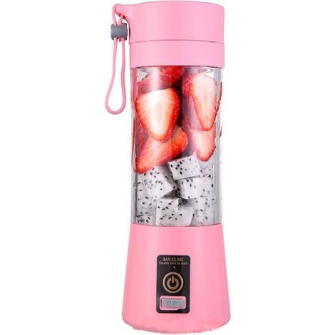 Batidora eléctrica de frutas Tracheal Smoothie Maker USB Juice Blender Recargable 400ML Rosa. (1/4)