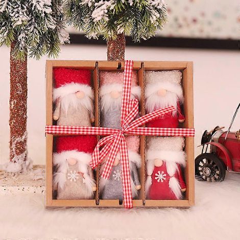 MIMIGO Juego de 6 adornos navideños de gnomos, adornos decorativos de peluche de gnomos Tomte suecos hechos a mano, gnomo sin rostro para colgar en el árbol de Navidad, decoración escandinava (1/3)