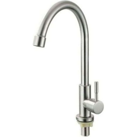 Grifo de cocina de agua fría simple, giratorio 360°, monomando, de acero inoxidable (1/4)