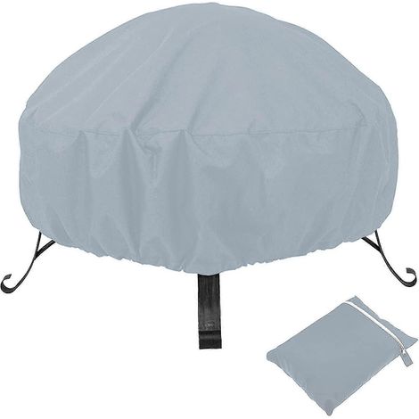 Housse ronde pour foyer extérieur, imperméable et réutilisable, avec cordon de serrage (85 x 40 cm, grise) (1/5)