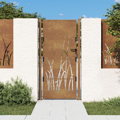 Puerta de jardín 100x175 cm de acero corten con diseño de hierba vidaXL
